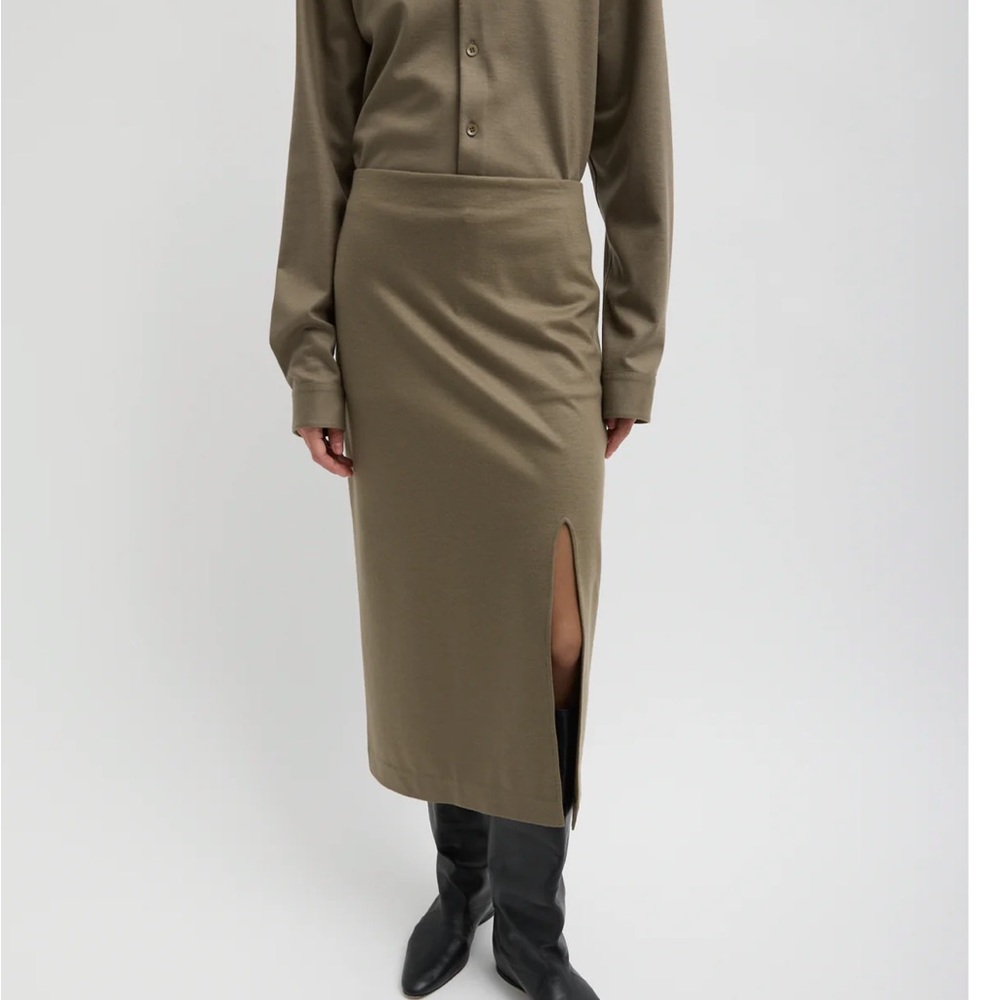 Tibi khaki olive Midi Skirt with Front Slit 4 - Picture 7 of 7